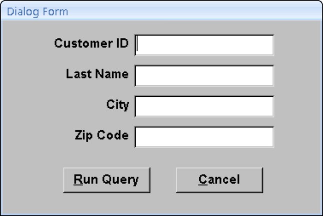 A dialog box used to collect data for an ad-hoc query.